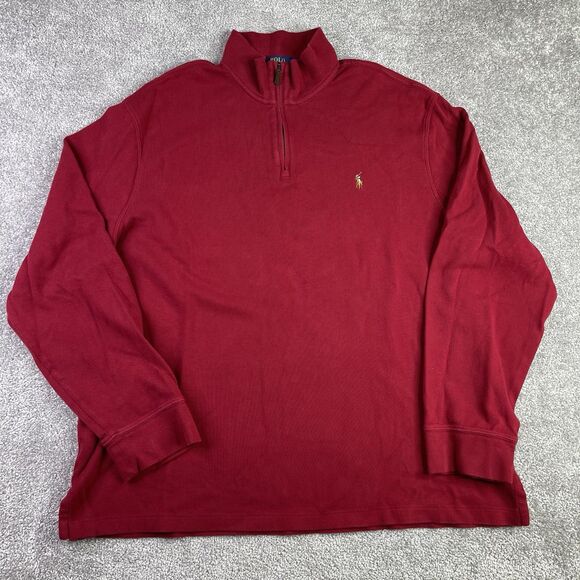 Polo Ralph Lauren Sweater Men’s XXL Red Estate Rib 1/4 Zip Mock Neck Knit - Picture 2 of 9